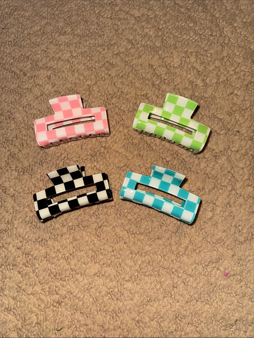 Amazon Checkered Mini Hair Claw Clips - Pink, Green, Black, Blue